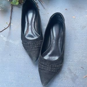 Black flats, suede, pointy toe, size 7